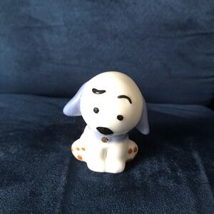 Handpainted Cute Ceramic Puppy Figurine – White Dog with Blue Ears & Orange Paws